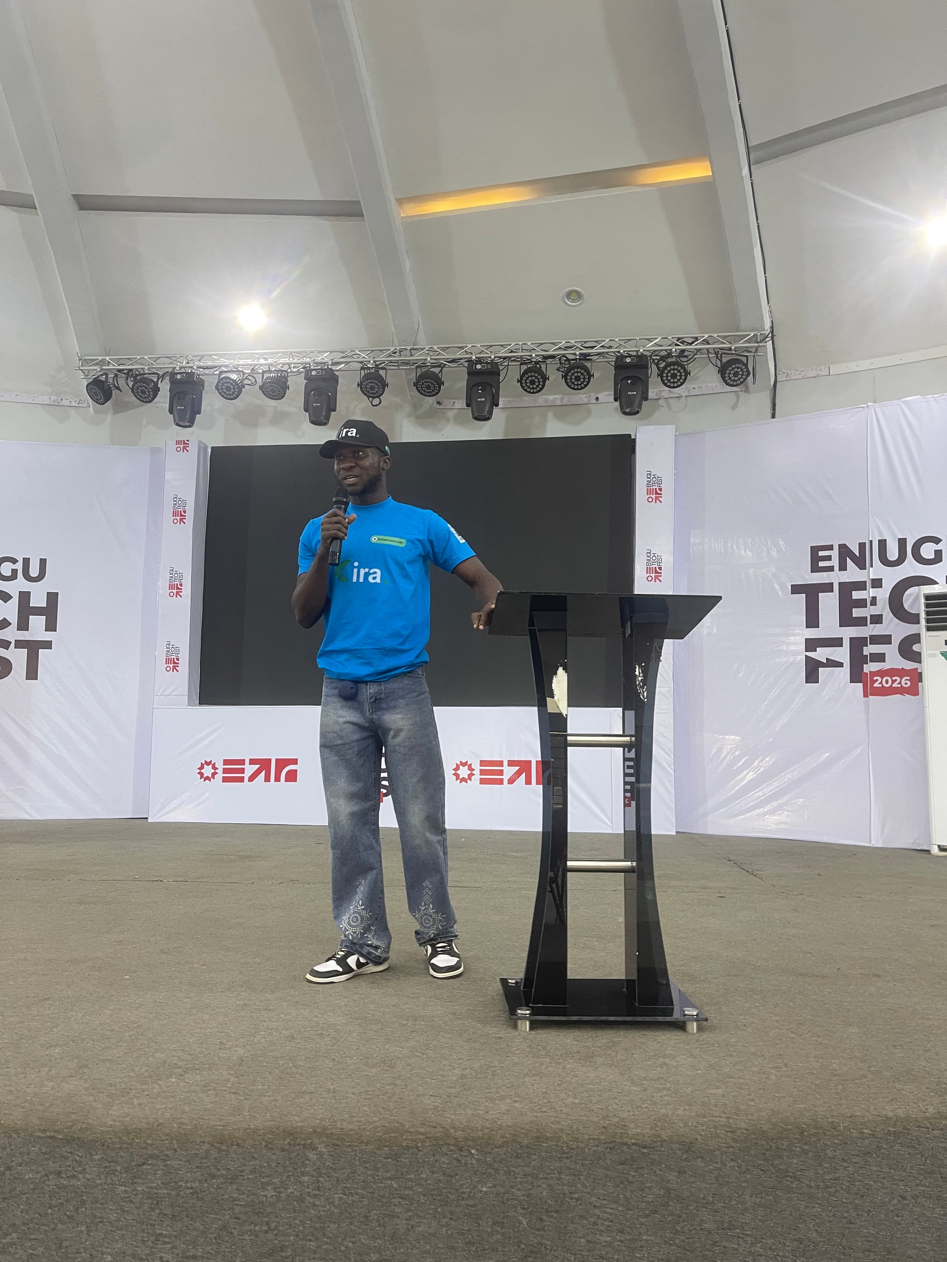 Speaking on stage at Enugu Tech Fest 2026